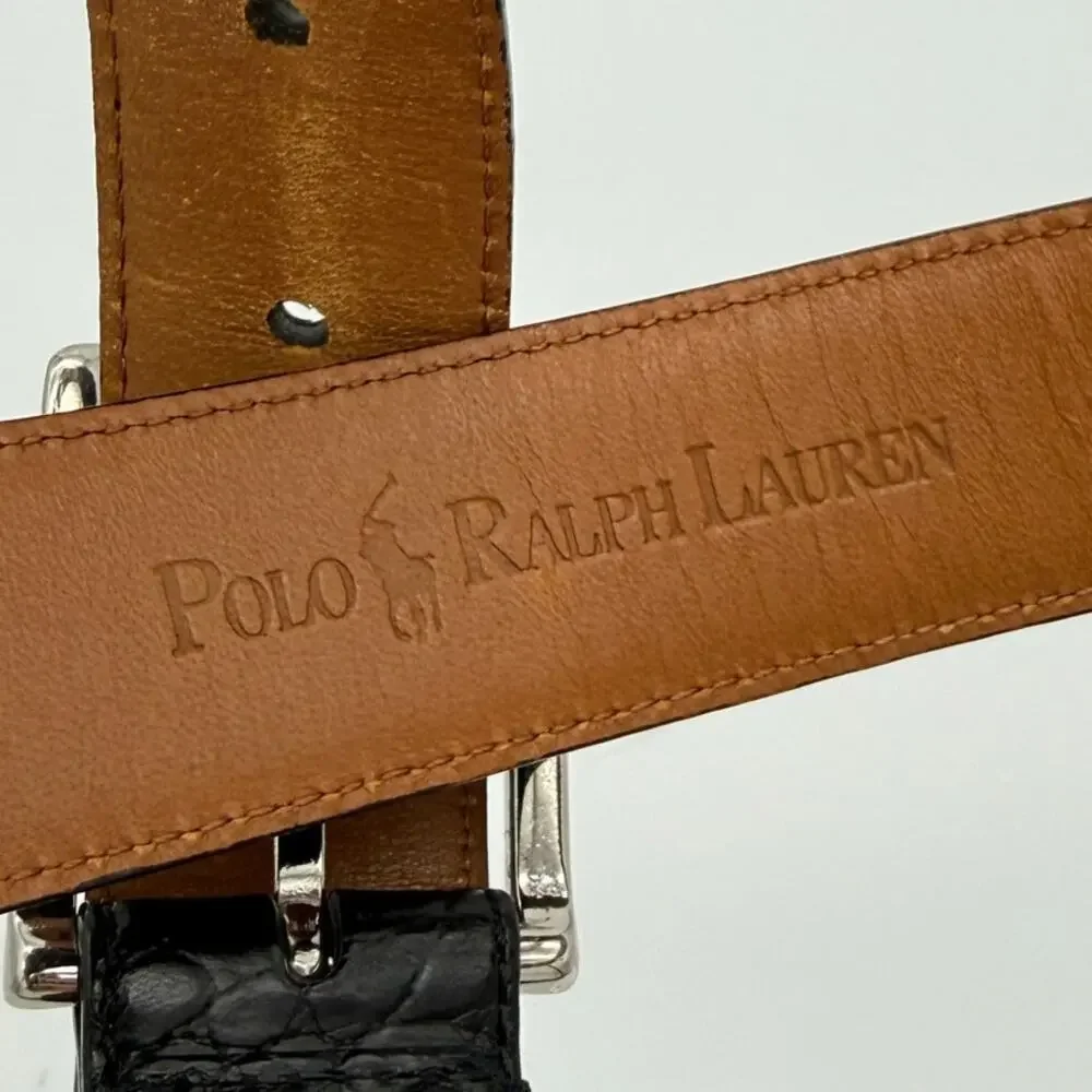 Polo Ralph Lauren Black Croc Embossed Leather Belt Solid Brass Buckle Size 38